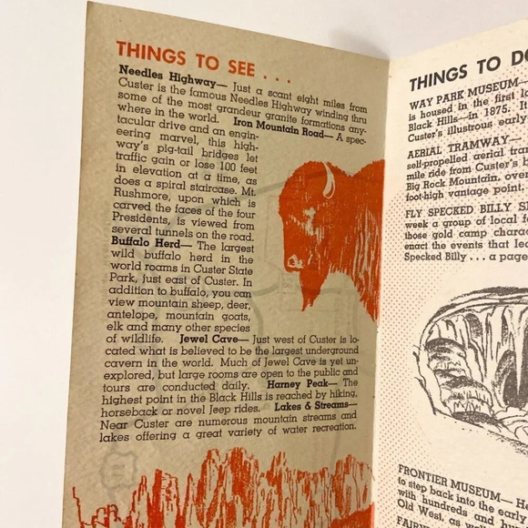 Vintage Custer Scenic Center of Black Hills South Dakota Travel Brochure Map - Picture 11 of 12